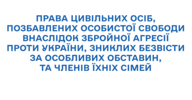 Роз’яснення з питань реалізації прав цивільних осіб, позбавлених особистої свободи внаслідокзбройної агресії проти України, осіб, зниклих безвісти за особливих обставин, атакож членів їхніх сімей